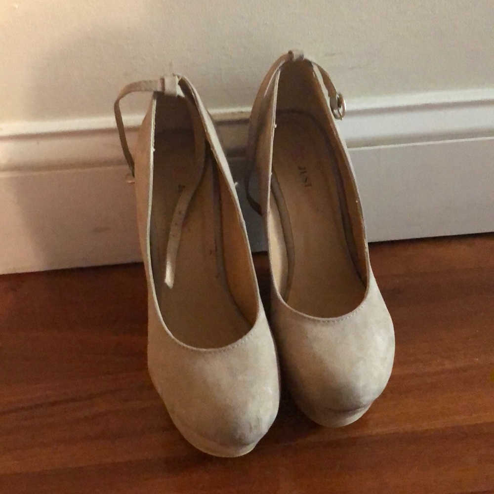 JustFab Nude closed toe wedges with ankle strap